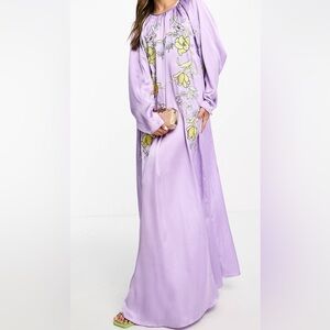 Lavender embroidered floral full length satin gown from ASOS. Size 10